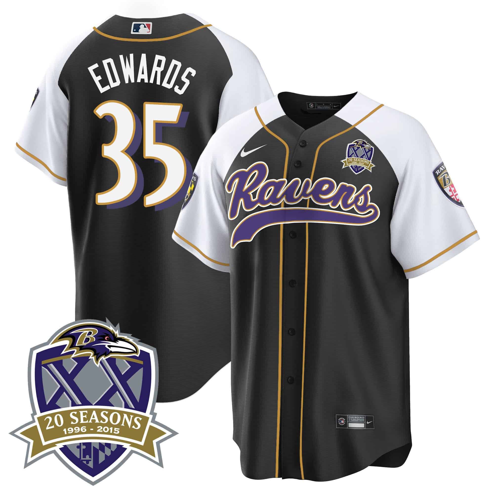 Men Baltimore Ravens #35 Edwards Black 2024 Nike 20th Season Patch Baseball NFL Jersey